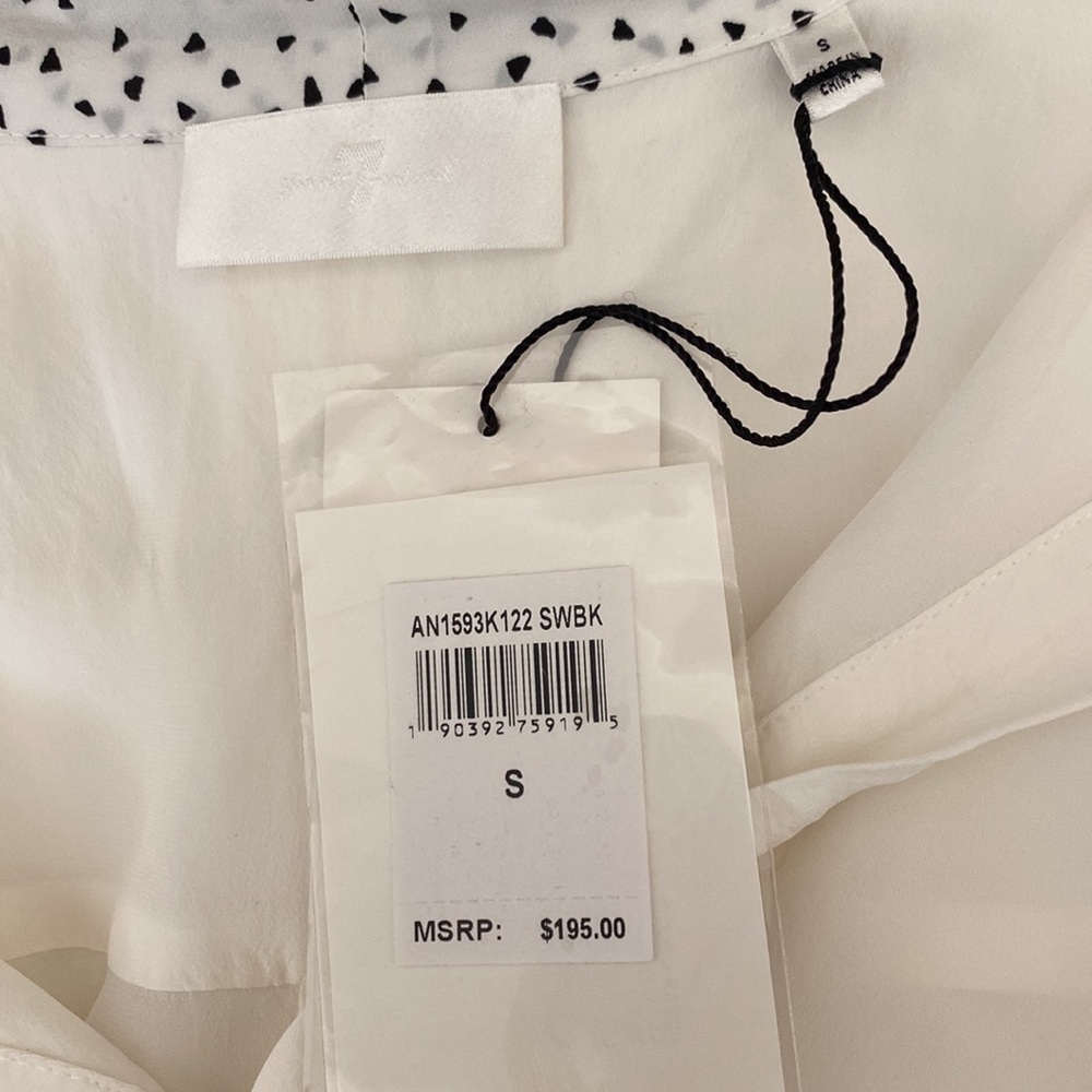7 FOR ALL MANKIND Ivory Black Contrast Neck Tie Sleeveless Top size small - Picture 9 of 11